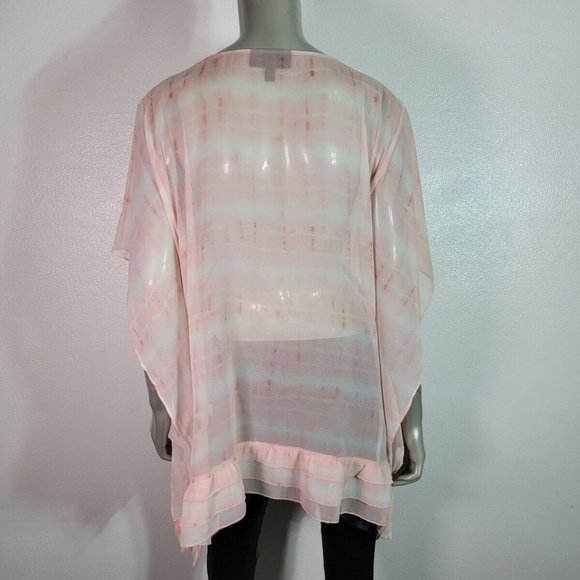 Lane Bryant Top Plus Size 14/16 V-Neck Ruffle Tassel Batwing Sleeve Sheer Pink - Picture 4 of 6